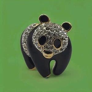 Broche prendedor vintage firmado A&S Attwood & Sawyer Panda Bear cristales de Swarovski  - Imagen 1 de 7