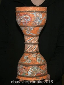 13.6" Old Chinese Tang Sancai Pottery Dynasty Flower Drum Statue Sculpture - Picture 1 of 14