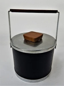 Vintage Atapco Chrome/Black Faux Alligator Print Ice Bucket Made in USA - Picture 1 of 8
