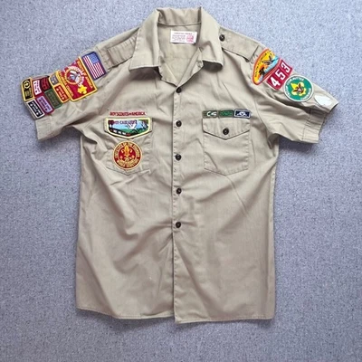 VINTAGE Boy Scouts of America Shirt Adult Large Beige US Made 1980's Patches - Image 1 of 4