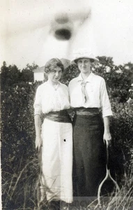 1916 Two Women Tennis Pals in Field Abstract UFO above them - Picture 1 of 2