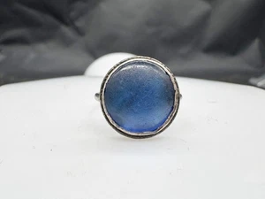 ANTIKER ART DECO DAMENRING MASSIV SILBER BLAU SAPHIRGLASFRONT GRÖSSE O - Bild 1 von 7