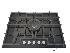 Gasline GAG75GLG Gaskochfeld 75cm Schwarz Glaskeramik mit 5 Brennern WOK Brenner - Bild 1 von 4