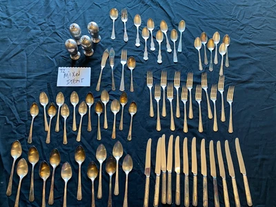 Juegos mixtos de platos de plata cubiertos cuchillo cuchara tenedor sal pimienta lote de 72 piezas Foto 1 de 4