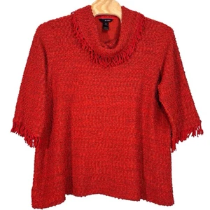 Ali Miles Cowl Neck Tunic Orange Red Boucle Knit Yarn Fringe Womens 3X Fall - Picture 1 of 10