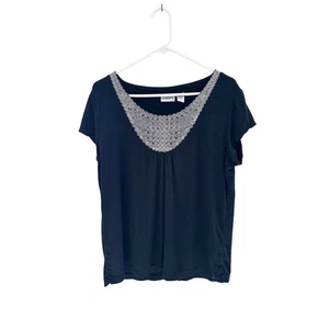 Chico's Women's Black w/Round Neck Silver Embroidered Neckline Size 3/XL - Picture 1 of 6