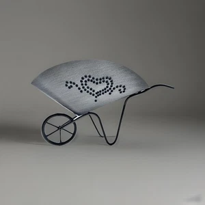 Home Interiors Tin Rustic Country Wheel Barrel Planter With Heart Design - Picture 1 of 14