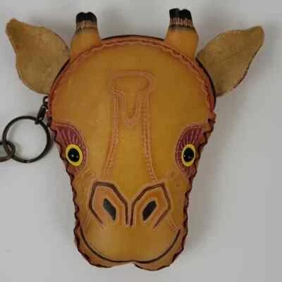 Handmade Embossed Leather Giraffe Wristlet Wallet Change Coin Purse Zip Closure - Image 1 of 4