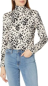 Trina Turk Women's Cloudy Leopard Print Stretch Turtleneck Blouse Top Size Small - Picture 1 of 6