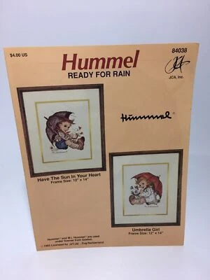 Cross Stitch Hummel Ready For Rain  2 designs  Vintage 1993 12”x14” - Image 1 of 3