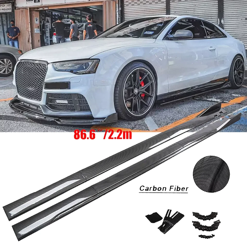 For Audi A3 A4 A5 A6 A7 86.6" Carbon Style+Side Skirts+Rocker Panel Lip — 第 1/4 张图片