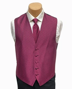 Men's Raspberry Red Pink Tuxedo Vest & Tie Free Shipping Big & Tall Sizes - Picture 1 of 4