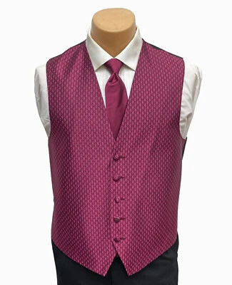 Men's Raspberry Red Pink Tuxedo Vest & Tie Free Shipping Big & Tall Sizes - Image 1 of 4