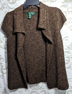 Lauren Ralph Lauren Brown Silk/Cashmere Sleeveless Sweater Open Fronts Sz. S - Picture 1 of 8