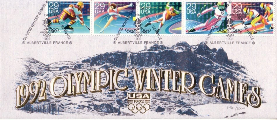 1992 Olympic Winter Games Albertville USPS letter size cachet envelope w/ folder - Image 1 of 1