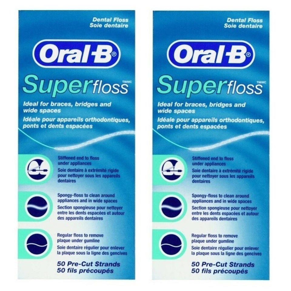 2 X Oral-B Super Floss Dental 50 Strands Precut Braces Bridges Spaces Superfloss