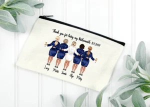 Personalised Bridesmaid Bride Gift Cosmetic Bag Pouch Hen party  Bridal Favours - Picture 1 of 10