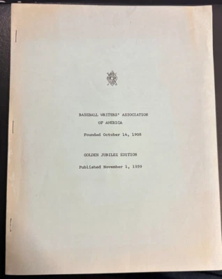 November 1, 1959 Baseball Writers Association of America Golden Julilee Report - Image 1 of 2