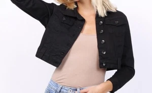 Kurze Damen Jeansjacke tailliert Schwarz #J1259 - Bild 1 von 24