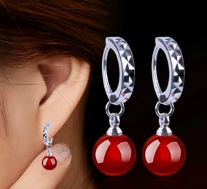 Agate red Earrings Silver Wedding bridesmaids prom Birthday Bridle 643 - Picture 1 of 1