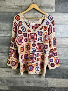 Top Jersey Monzón Mujer Crochet Talla S/M Marfil Multi Abuelita Cuadrado Funky - Imagen 1 de 9