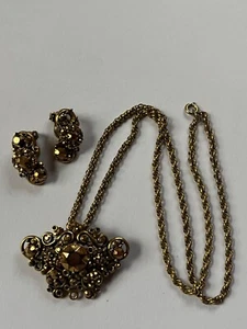 Vintage Weiss Marked Demi Goldtone Twist Chain w Ornate Rhinestone Cluster Penda - Picture 1 of 15