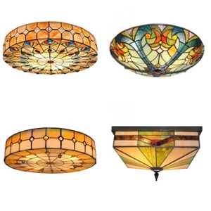 4 Styles Tiffany Stained Glass Chandelier Ceiling Lights Flush Mount Home Decor - Picture 1 of 43