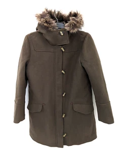 La Redoute Mantel Damen 12 Khaki Braun Wollmischung Parka Jacke Knopf Kapuze - Bild 1 von 14