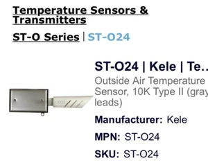 Kele ST-024 3” Probe Duct Temperature Sensor Probe HVAC Immersion (shelf 12) - Picture 1 of 2