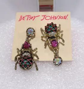 Pendientes Araña Betsey Johnson Genuinos Estrás Cristal CAJA DE REGALO NUEVOS CON ETIQUETAS - Imagen 1 de 4