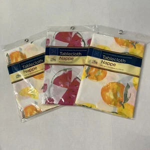 Set Of 3 Tablecloths- 2 Oval, 1 Round Lightweight Fruit PEVA Vinyl - Picture 1 of 2