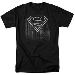 Superman Skyline Logo T Shirt Licensed Comic Book Movie Tee Black - Picture 1 of 2