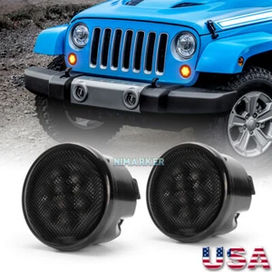 LED Turn Signal Lights Front Amber Smoke Lens For Jeep Wrangler JK JKU 2007-2018 - Picture 1 of 16
