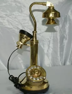 Antikes Telefon Messing poliert Scheibe und Glocke Kerzenmodell Vintage - Bild 1 von 3