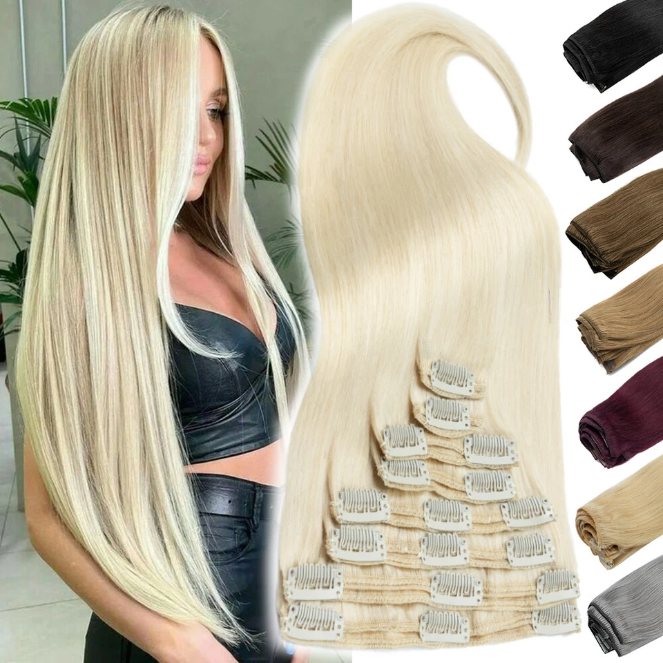 S-NOILITE Dick Doppelt Tressen Clip In Remy Echthaar Extensions Haarverlängerung Lang 60CM