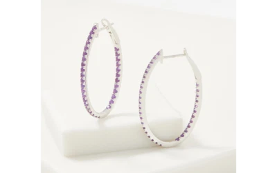 QVC 2.25 Ct Amethyst Gemstone Sterling Inside Out Oval Hoop Earrings - Image 1 of 2