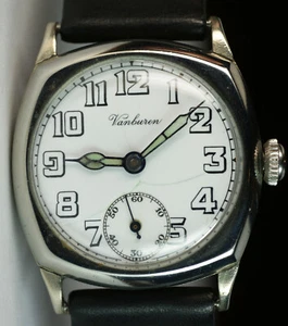 Antique Vanburen WWI Era Trench Watch 15J Vintage Swiss Illinois Nickel Case - Picture 1 of 12