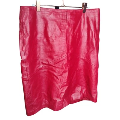 Falda roja vintage Cache 100 % cuero hasta la rodilla lápiz Y2K talla 10  Foto 1 de 4