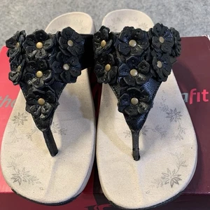 Therafit Sandals Womens 6 Flora Black Thong Flip Flop Posture - Picture 1 of 14