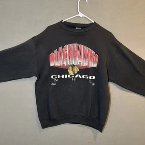 VTG Chicago Blackhawks Crew Black L Salem Sportswear NHL Hockey - Picture 1 of 15