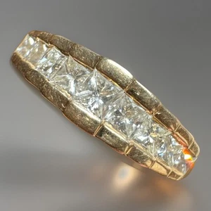 18ct 750 Yellow Gold Channel Set 0.5ct Princess Cut Diamond Band Ring Size M - Picture 1 of 21