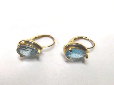 14k .585 Gold  MEXICO Blue Topaz Dangle Earrings (2.3 grams) - Image 1 of 4