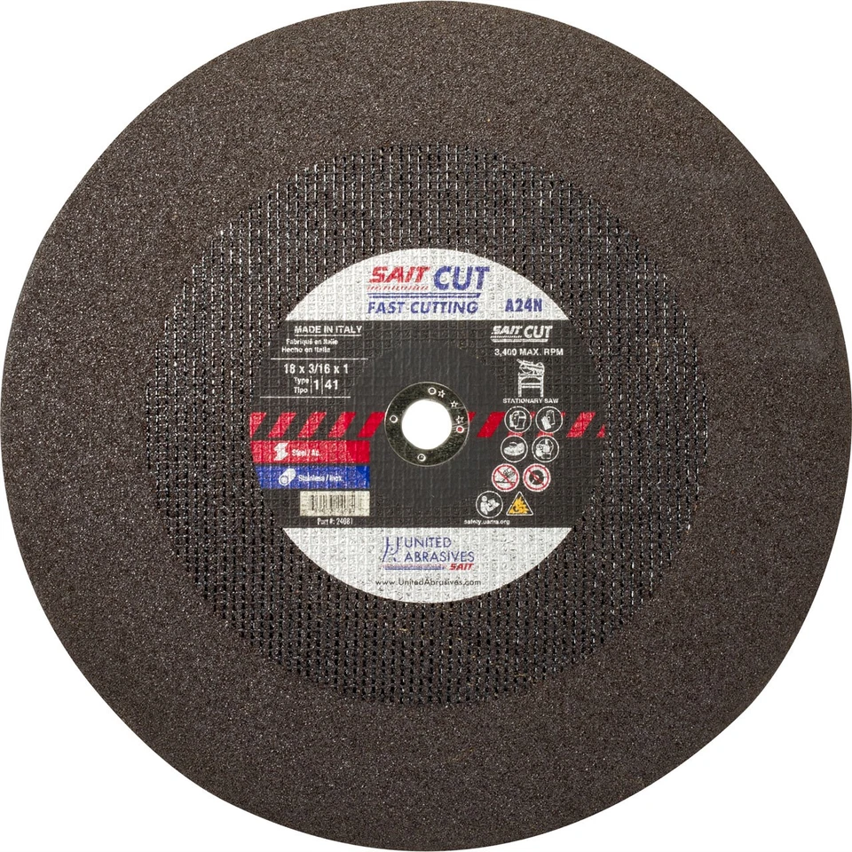 Roda de serra estacionária de corte rápido United Abrasives 24081 18X3/16X1 A24N pacote com 5 - Imagem 1 de 2