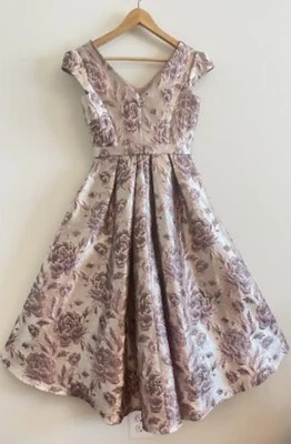 Vestido Oleg Cassini Floral Brocado Alto-Bajo Línea A Nuevo con Etiquetas-Talla 8 (ver Medidas) Foto 1 de 4