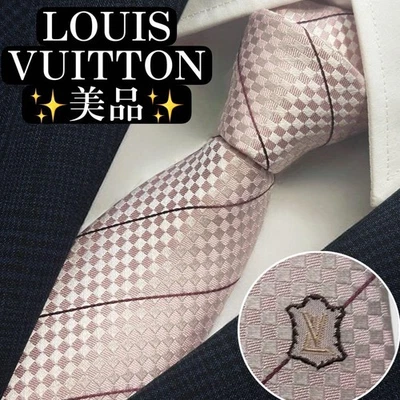 Corbata Louis Vuitton Damier Logo Rosa Gruesa Jacquard Usada Foto 1 de 4