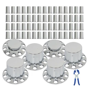New 33mm Chrome Flat Top Hub Cover Kit Lug Nut Wheel Axle Covers for Semi Truck - Picture 1 of 12