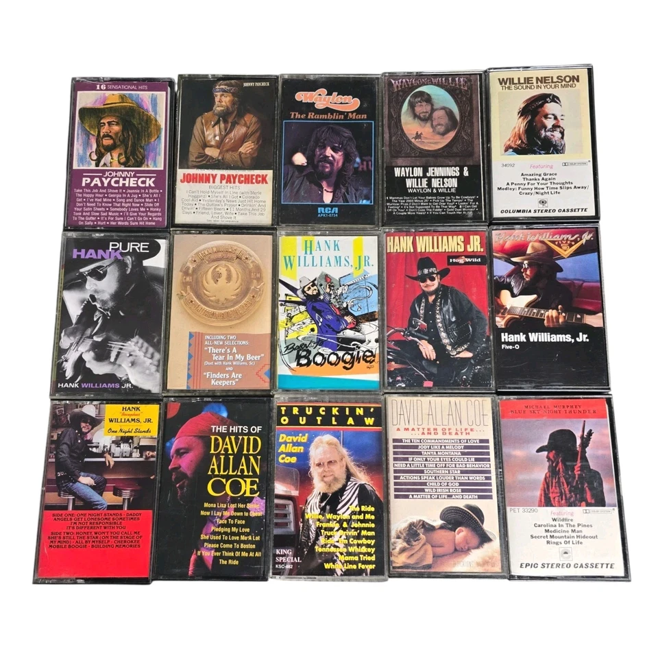 Outlaw Country Cassette Tape Lot Of 15 Waylon Willie Hank Williams Jr David Coe — 第 1/4 张图片