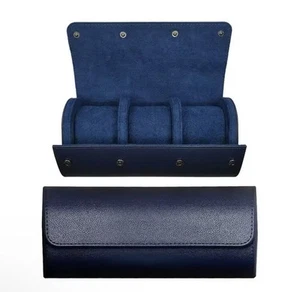 Luxury Genuine Blue Leather Watch Roll 1-2-3 Travel Case Leather Display Storage - Picture 1 of 8