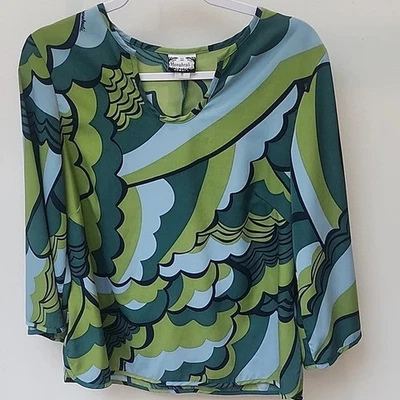 Manuhealii Hawaiian Valley And Mountains Abstract Print Blouse - Image 1 of 4