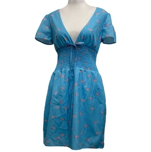 Mini Vestido Vacate the Label Azul Profundo V Cintura Calada Estampado Flamenco Talla S - Imagen 1 de 10